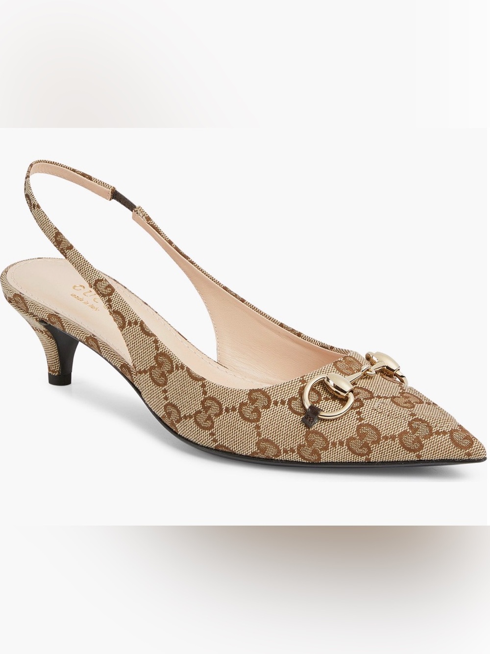 Gucci GG Supreme Canvas Kitten Heel Slingback Pump